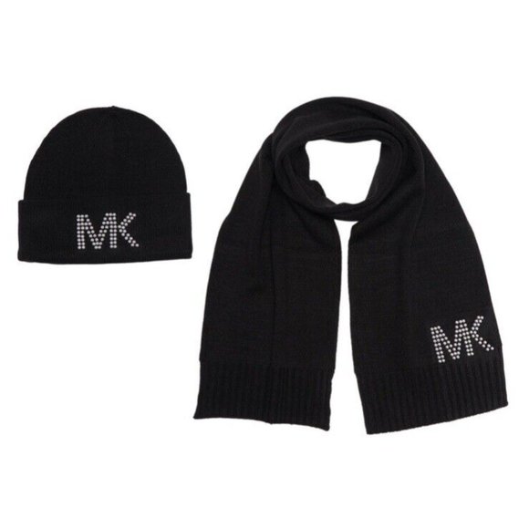 NWT Michael Kors Access Dome Studded Muffler & Beanie Set - Black - Picture 1 of 4